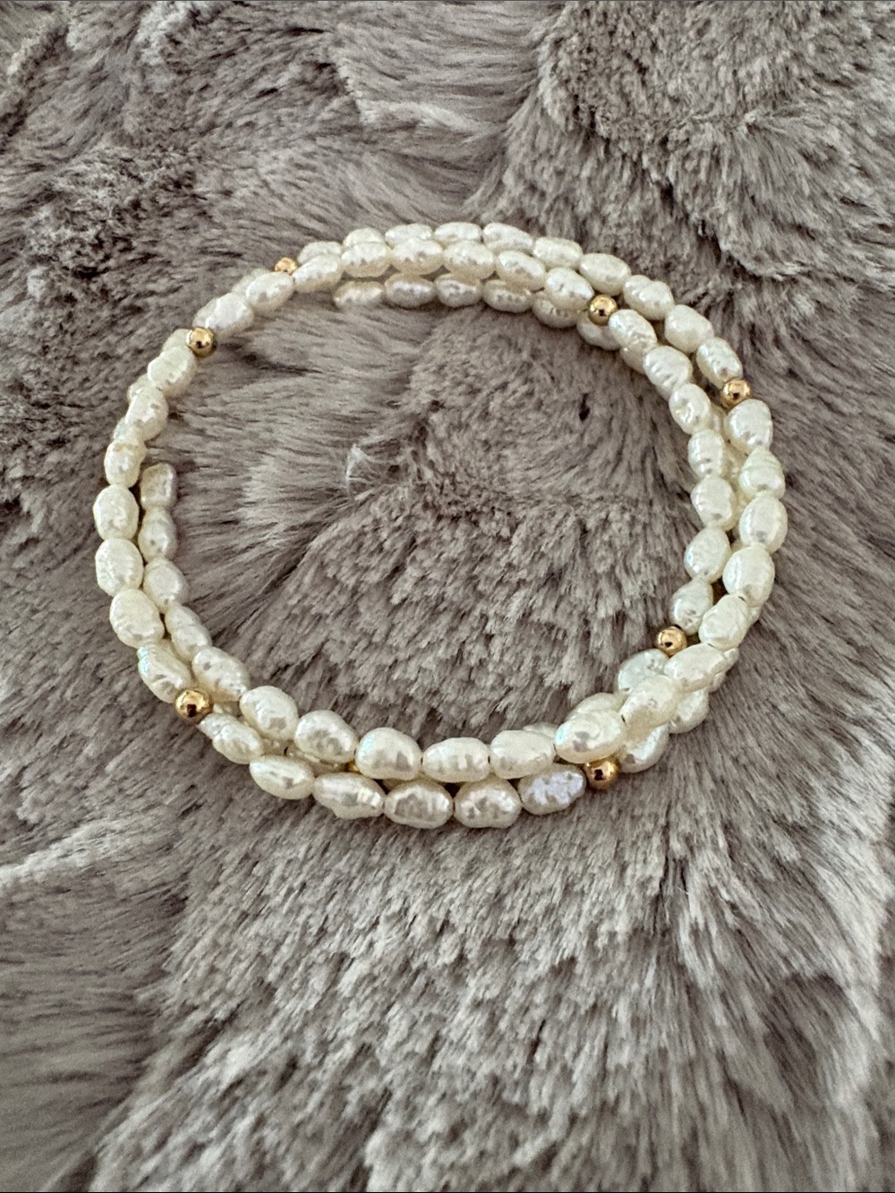 Cultured Freshwater Pearl Wrap Bracelet with Gold Beads - White